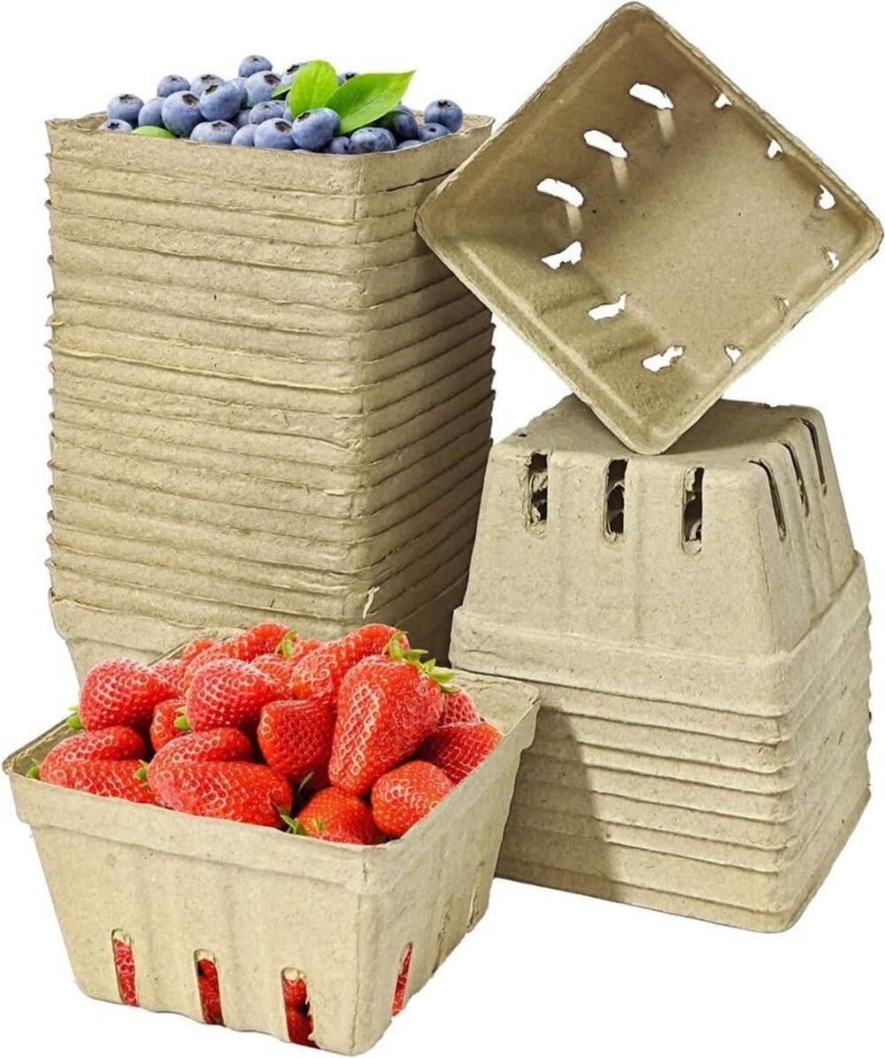 30 PK Natural Pulp Fiber Berry Basket Small Molded Produce Vented Basket Kitchen